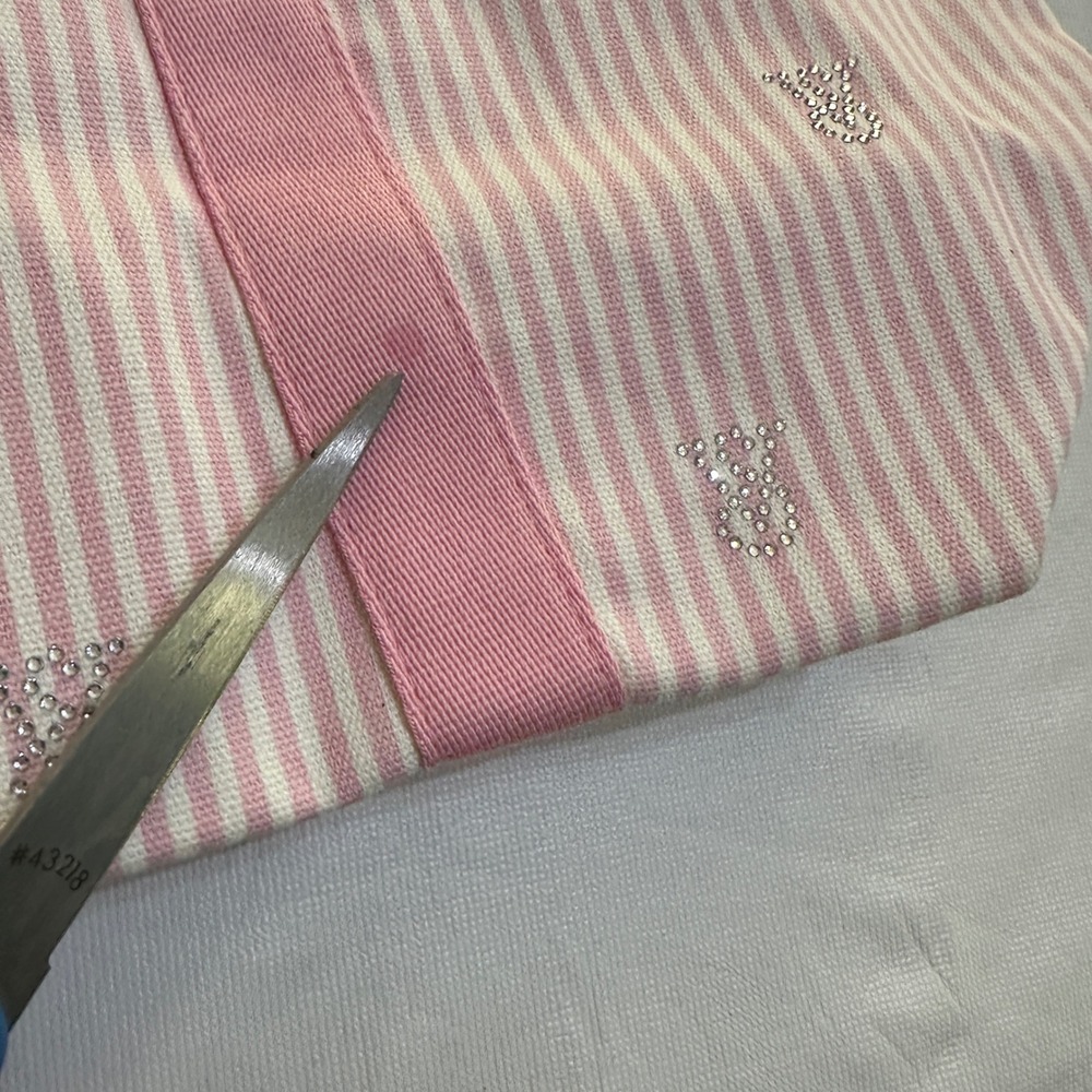 Victoria's Secret Pink Striped Canvas Tote Bag Rhinestone Accent Zip Closure - Picture 11 of 12